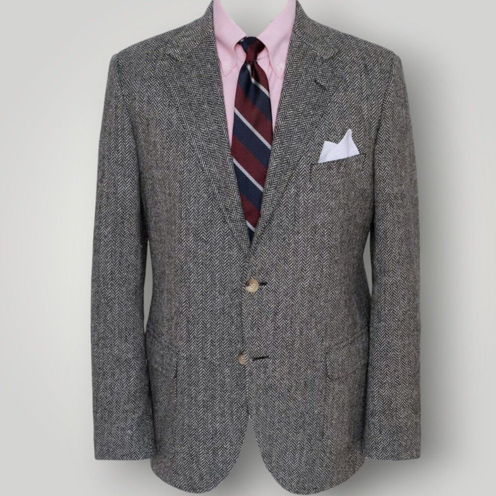 HANTER TWEED WOOL Vintage Men's Blazer Sport Coat Two Button Jacket 42L Gray
